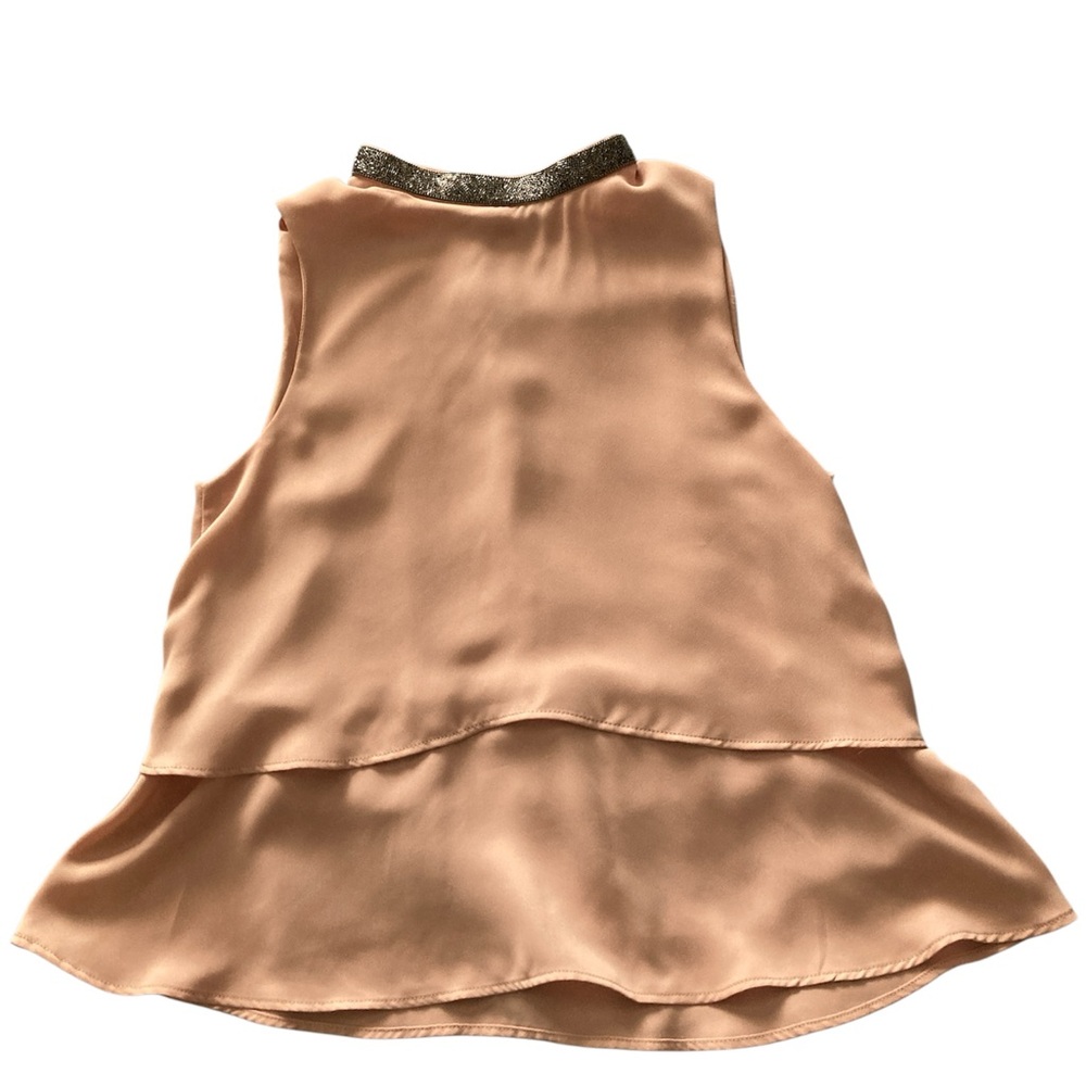 Zara Pink Sleeveless Layered Sleeveless Blouse with Beaded Mandarin Collar, Sz S
